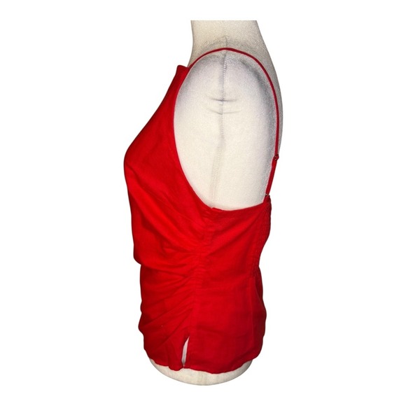Madewell Ruched Squareneck Tank in Linen-Cotton Festival Red Size‎ 2 NWT - Picture 3 of 8
